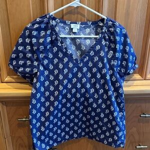 J. Crew Navy and White Patterned Blouse